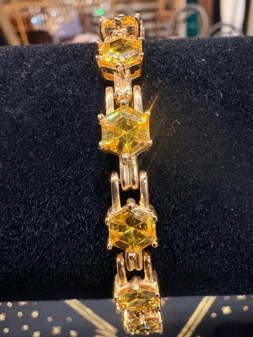 925 Silver Hexagon Topaz Shiny Gold Plated Chain Bracelet
